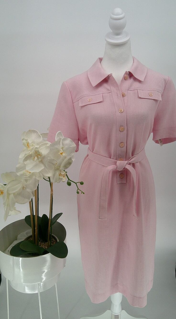 Vintage Henry Lee Draper's & Damon's Baby Pink Button Up Shift Dress Size 14P